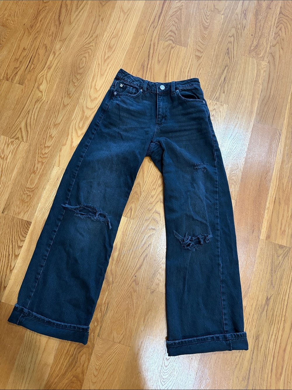 wide leg ripped black jeans